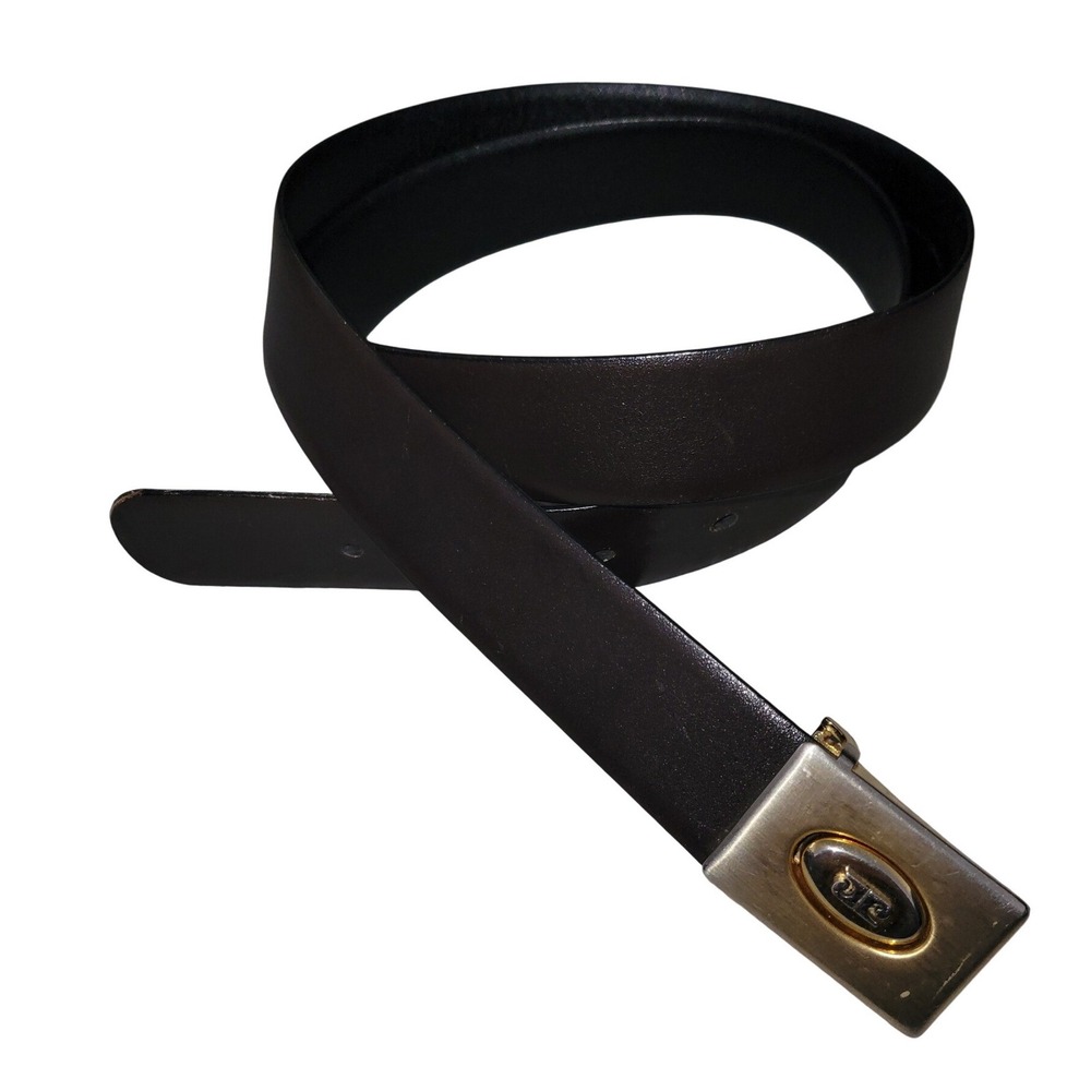 Etienne Aigner Vintage Leather Belt Brown Gold Logo Buckle 36 Inch Mens Womens